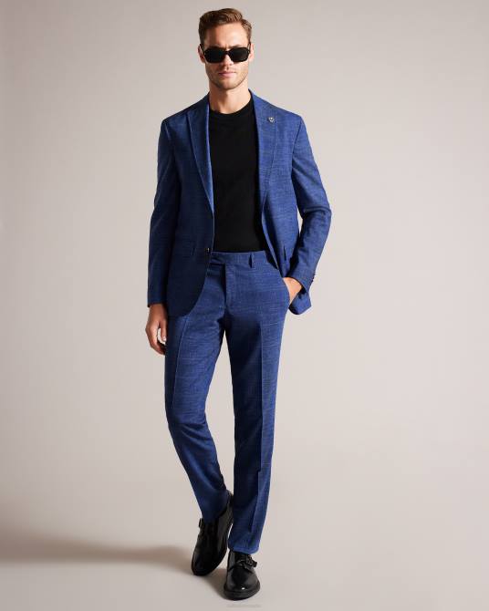 Ted Baker hombres 2ZFP1423 ropa Pantalón de traje a cuadros audient de lana y lino Armada