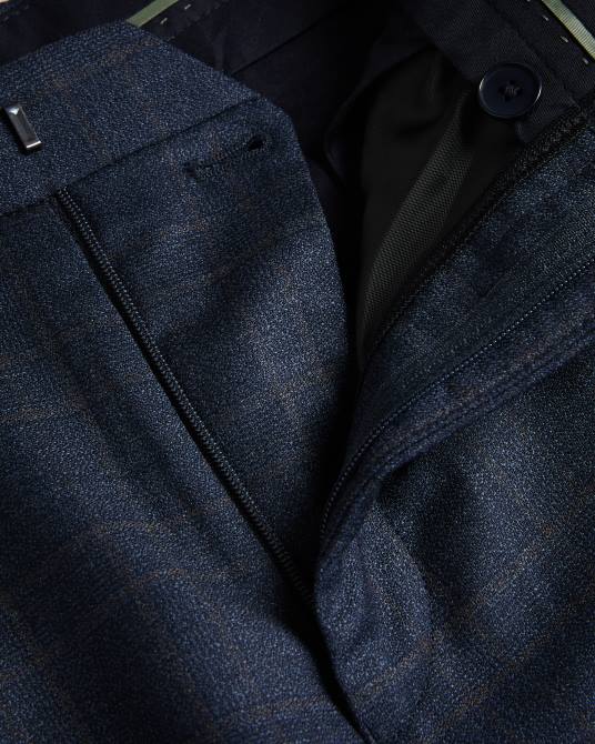 Ted Baker hombres 2ZFP1474 ropa pantalón de traje cromts de pura lana a cuadros Armada