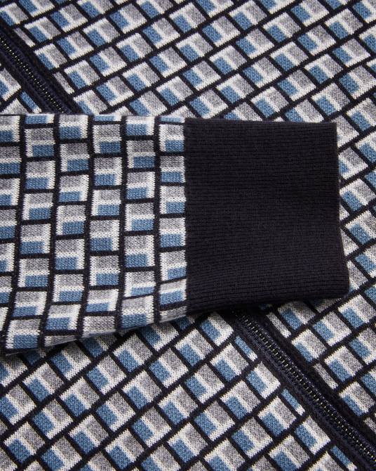 Ted Baker hombres 2ZFP1283 ropa Cárdigan de punto con cremallera y estampado geométrico de T de Teeflow azul
