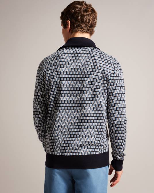 Ted Baker hombres 2ZFP1283 ropa Cárdigan de punto con cremallera y estampado geométrico de T de Teeflow azul