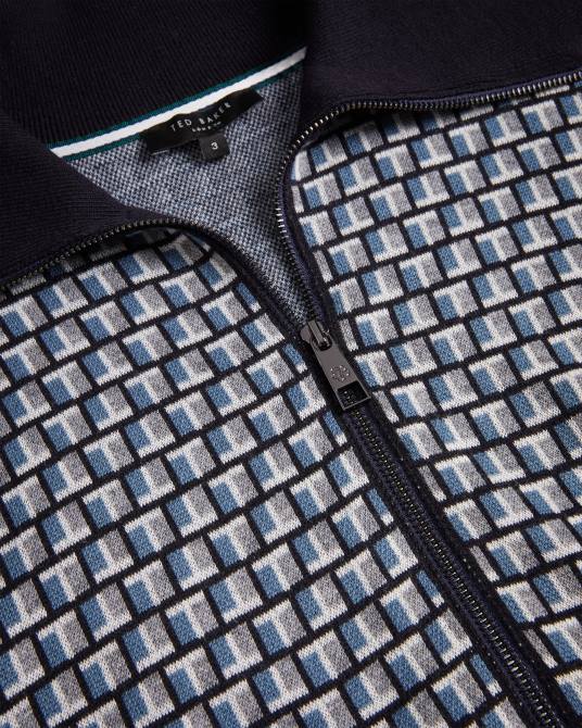 Ted Baker hombres 2ZFP1283 ropa Cárdigan de punto con cremallera y estampado geométrico de T de Teeflow azul