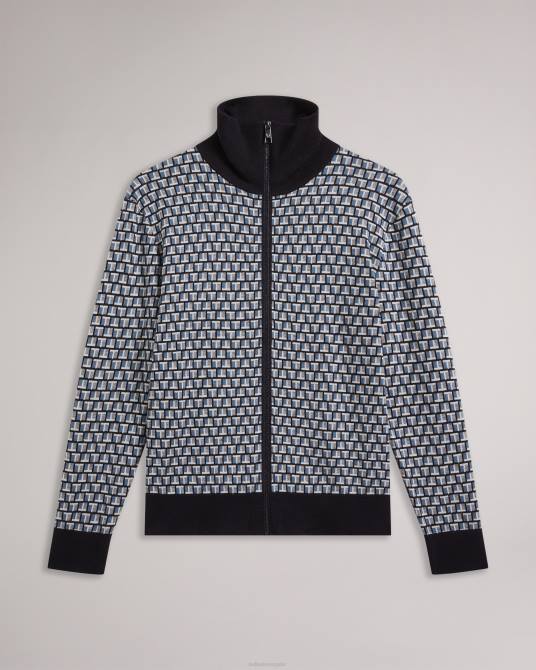 Ted Baker hombres 2ZFP1283 ropa Cárdigan de punto con cremallera y estampado geométrico de T de Teeflow azul