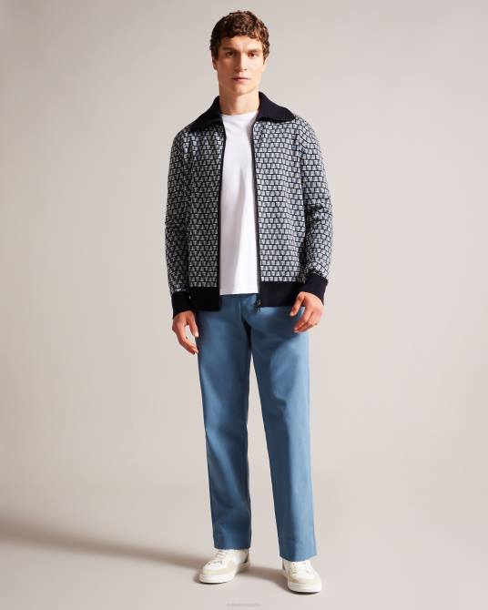 Ted Baker hombres 2ZFP1283 ropa Cárdigan de punto con cremallera y estampado geométrico de T de Teeflow azul
