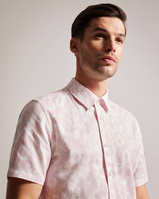 Ted Baker hombres 2ZFP1462 ropa camisa Flaisby de mezcla de lino con estampado floral Rosa claro