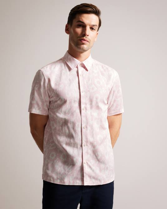 Ted Baker hombres 2ZFP1462 ropa camisa Flaisby de mezcla de lino con estampado floral Rosa claro