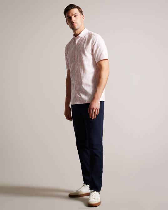 Ted Baker hombres 2ZFP1462 ropa camisa Flaisby de mezcla de lino con estampado floral Rosa claro