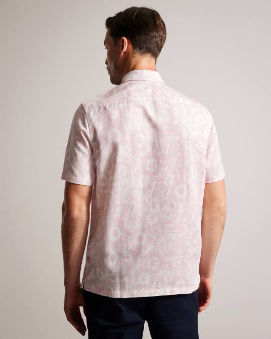 Ted Baker hombres 2ZFP1462 ropa camisa Flaisby de mezcla de lino con estampado floral Rosa claro