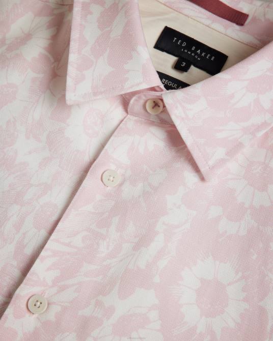 Ted Baker hombres 2ZFP1462 ropa camisa Flaisby de mezcla de lino con estampado floral Rosa claro
