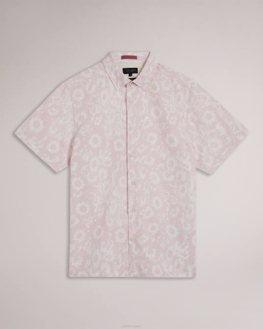 Ted Baker hombres 2ZFP1462 ropa camisa Flaisby de mezcla de lino con estampado floral Rosa claro
