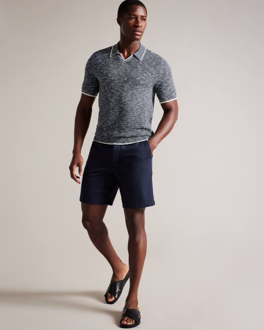 Ted Baker hombres 2ZFP1539 ropa polo plantr con cuello abierto jaspeado azul oscuro