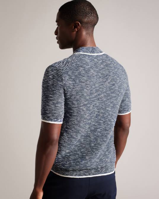 Ted Baker hombres 2ZFP1539 ropa polo plantr con cuello abierto jaspeado azul oscuro