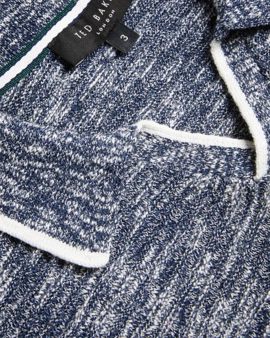 Ted Baker hombres 2ZFP1539 ropa polo plantr con cuello abierto jaspeado azul oscuro