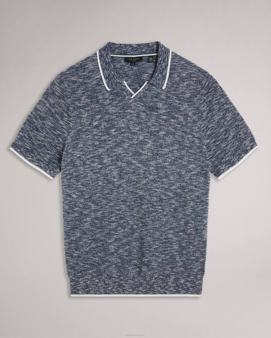 Ted Baker hombres 2ZFP1539 ropa polo plantr con cuello abierto jaspeado azul oscuro
