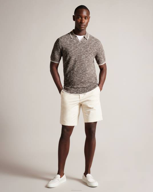 Ted Baker hombres 2ZFP1602 ropa polo plantr con cuello abierto jaspeado marron oscuro