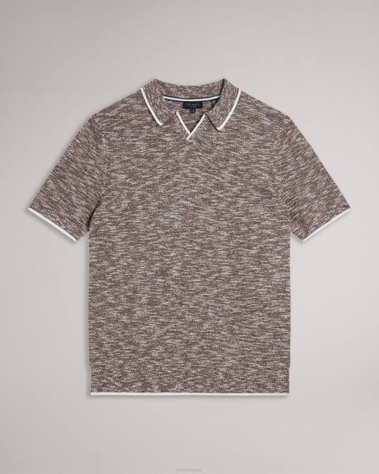 Ted Baker hombres 2ZFP1602 ropa polo plantr con cuello abierto jaspeado marron oscuro