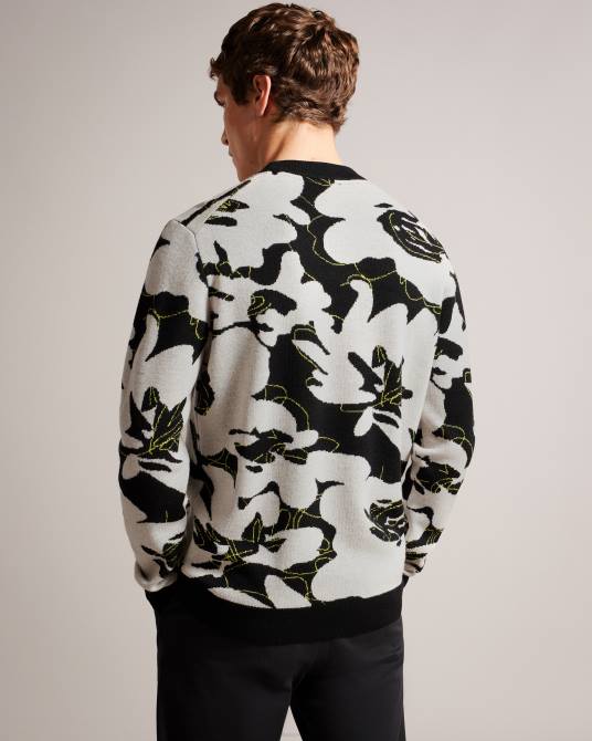 Ted Baker hombres 2ZFP1275 ropa jersey de lana merino floral ozier negro