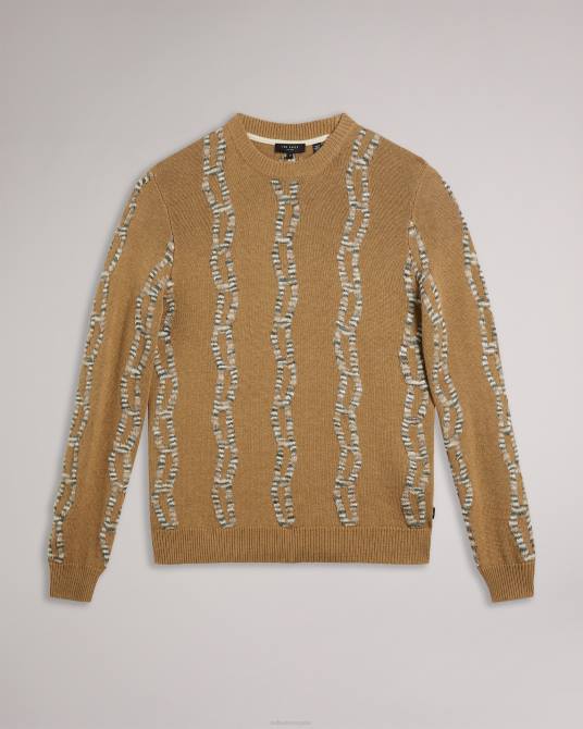 Ted Baker hombres 2ZFP1277 ropa suéter tejido de ochos de manga larga Nerin camello