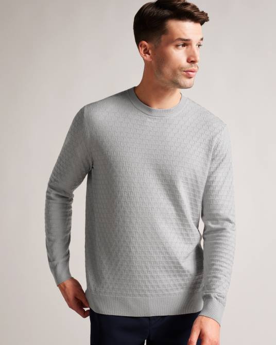 Ted Baker hombres 2ZFP1490 ropa Jersey Dartell de manga larga con cuello redondo y costuras en T gris claro
