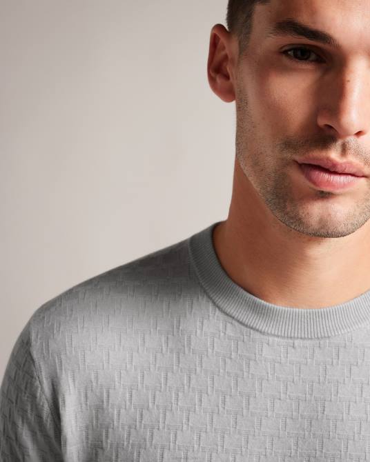 Ted Baker hombres 2ZFP1490 ropa Jersey Dartell de manga larga con cuello redondo y costuras en T gris claro