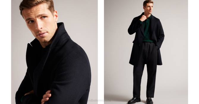 Ted Baker hombres 2ZFP1276 ropa abrigo de pura lana raydon con botonadura simple Armada