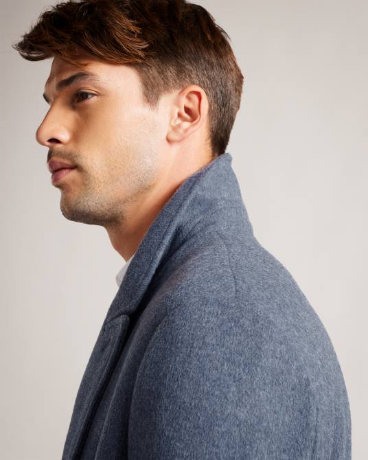 Ted Baker hombres 2ZFP1285 ropa abrigo de pura lana raydon con botonadura simple azul medio