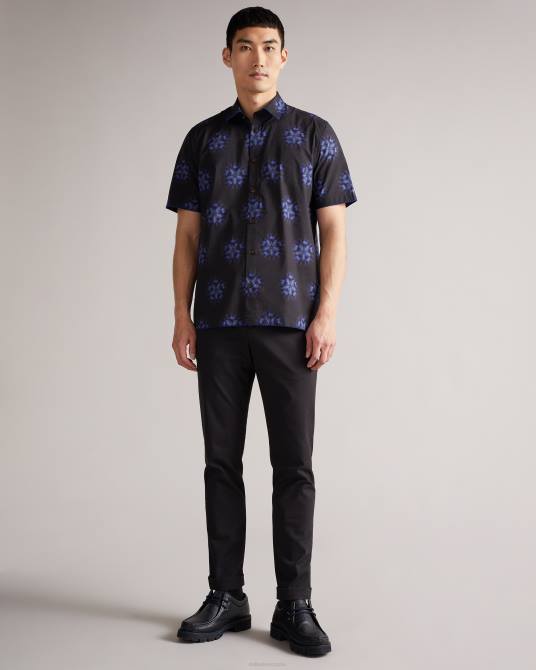Ted Baker hombres 2ZFP1649 ropa camisa paden de manga corta con estampado floral negro