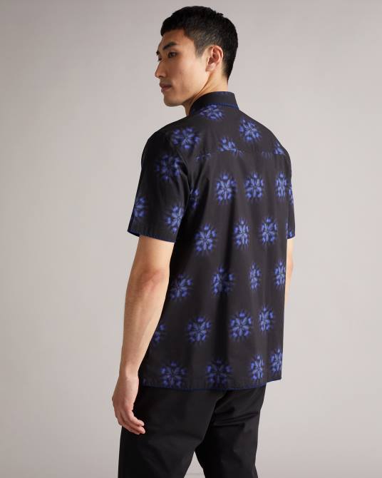 Ted Baker hombres 2ZFP1649 ropa camisa paden de manga corta con estampado floral negro