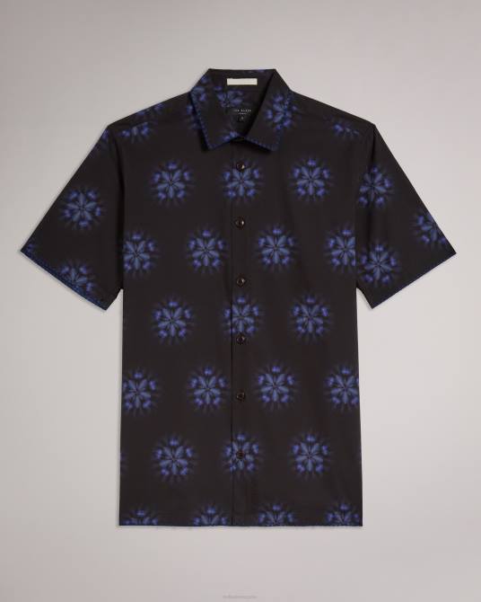 Ted Baker hombres 2ZFP1649 ropa camisa paden de manga corta con estampado floral negro