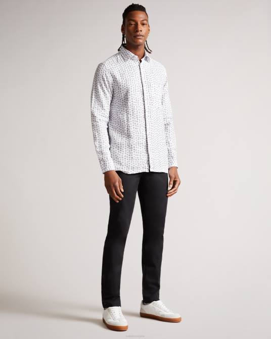 Ted Baker hombres 2ZFP1652 ropa camisa aillon de manga larga con estampado de lunares gris
