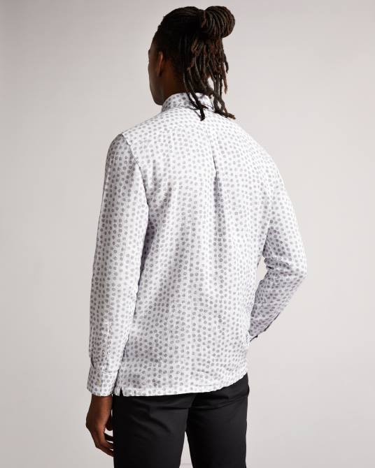 Ted Baker hombres 2ZFP1652 ropa camisa aillon de manga larga con estampado de lunares gris