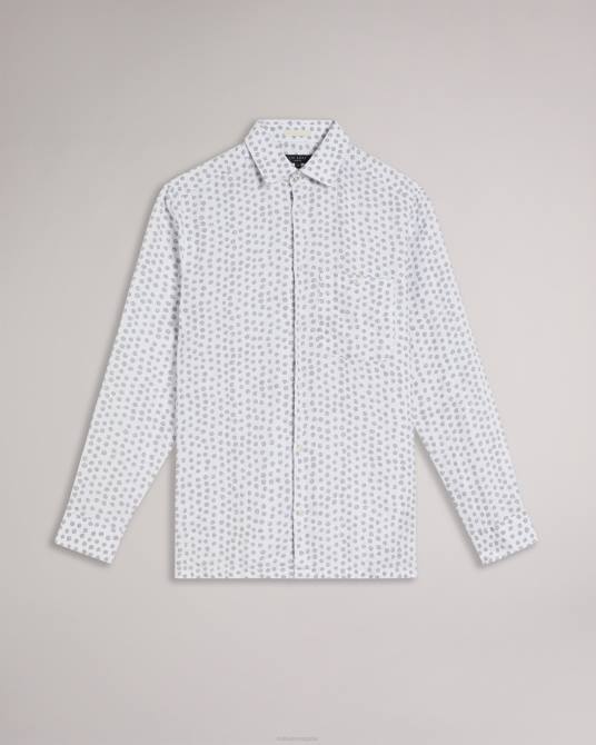 Ted Baker hombres 2ZFP1652 ropa camisa aillon de manga larga con estampado de lunares gris