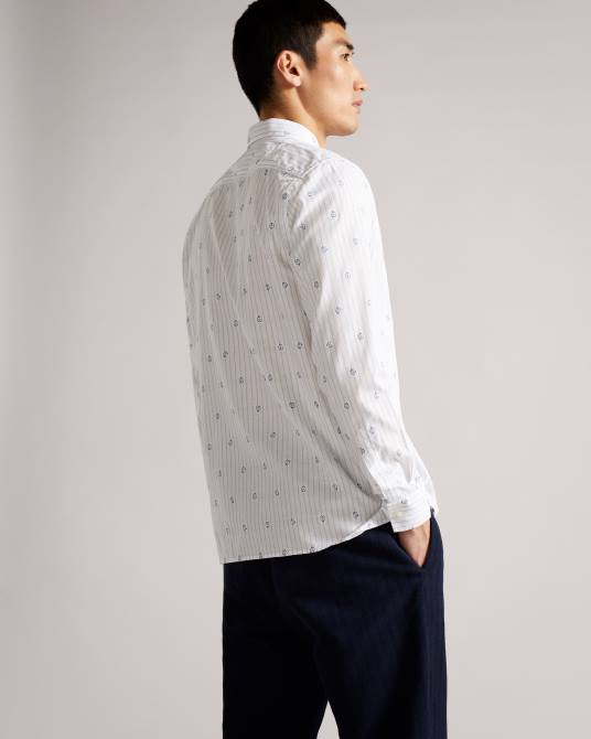 Ted Baker hombres 2ZFP1653 ropa camisa cupé con flores y rayas de Marshes ls blanco