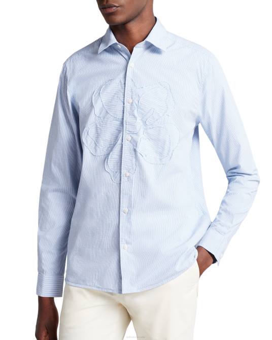 Ted Baker hombres 2ZFP1654 ropa Camisa a rayas de manga larga con detalle de magnolia de Evadnee azul
