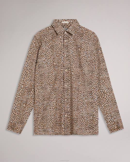 Ted Baker hombres 2ZFP1656 ropa camisa dunston de manga larga con lunares retro marrón