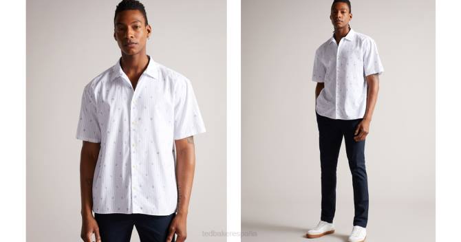 Ted Baker hombres 2ZFP1658 ropa Camisa cupé de manga corta con flores y rayas ailbee blanco