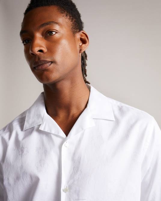 Ted Baker hombres 2ZFP1666 ropa camisa homelea de manga corta con estampado floral en jacquard blanco