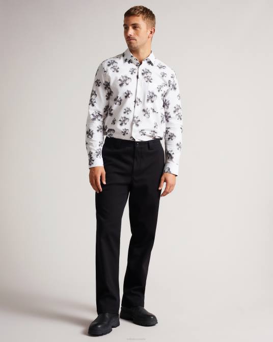 Ted Baker hombres 2ZFP1675 ropa milhill ls camisa con estampado fotográfico de magnolia blanco