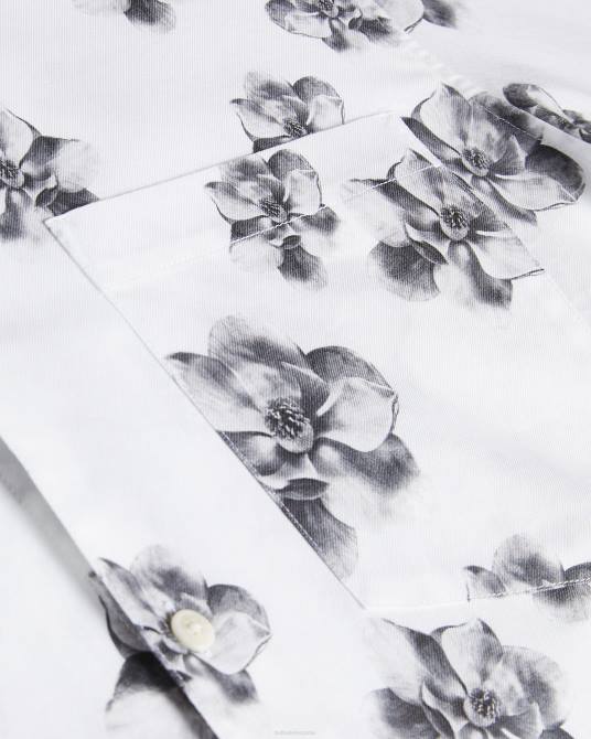 Ted Baker hombres 2ZFP1675 ropa milhill ls camisa con estampado fotográfico de magnolia blanco