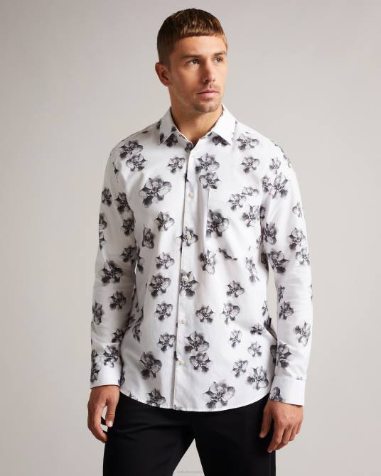 Ted Baker hombres 2ZFP1675 ropa milhill ls camisa con estampado fotográfico de magnolia blanco
