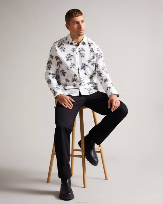 Ted Baker hombres 2ZFP1675 ropa milhill ls camisa con estampado fotográfico de magnolia blanco