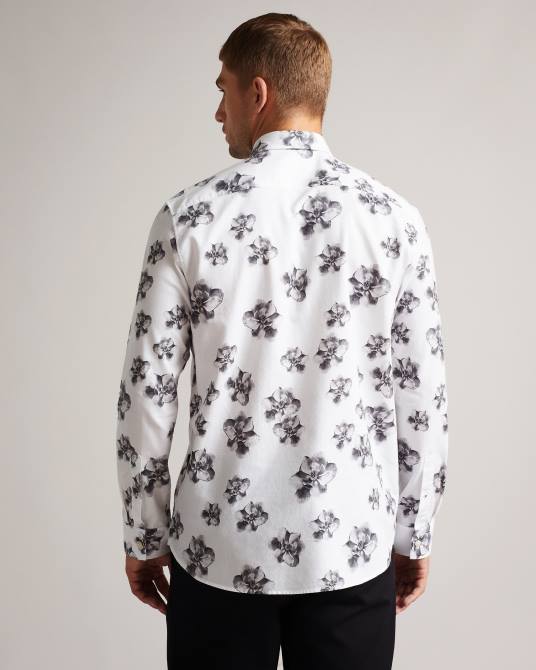 Ted Baker hombres 2ZFP1675 ropa milhill ls camisa con estampado fotográfico de magnolia blanco