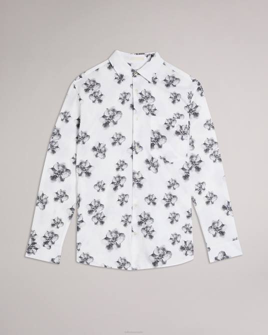 Ted Baker hombres 2ZFP1675 ropa milhill ls camisa con estampado fotográfico de magnolia blanco