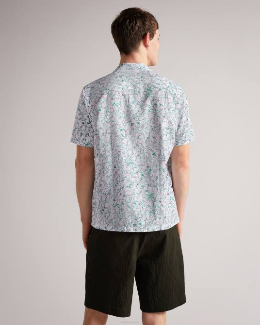 Ted Baker hombres 2ZFP1677 ropa camisa bartlet de manga corta con estampado de reverencias blanco