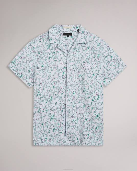 Ted Baker hombres 2ZFP1677 ropa camisa bartlet de manga corta con estampado de reverencias blanco