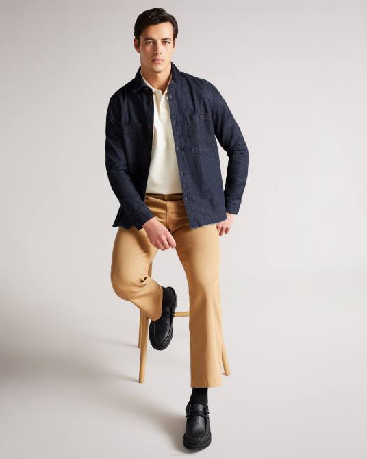 Ted Baker hombres 2ZFP1688 ropa sobrecamisa vaquera de manga larga Enfield azul oscuro