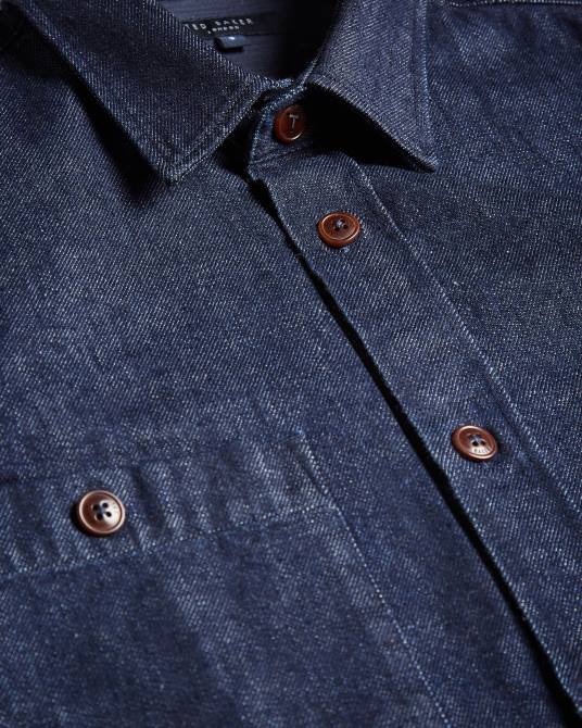 Ted Baker hombres 2ZFP1688 ropa sobrecamisa vaquera de manga larga Enfield azul oscuro