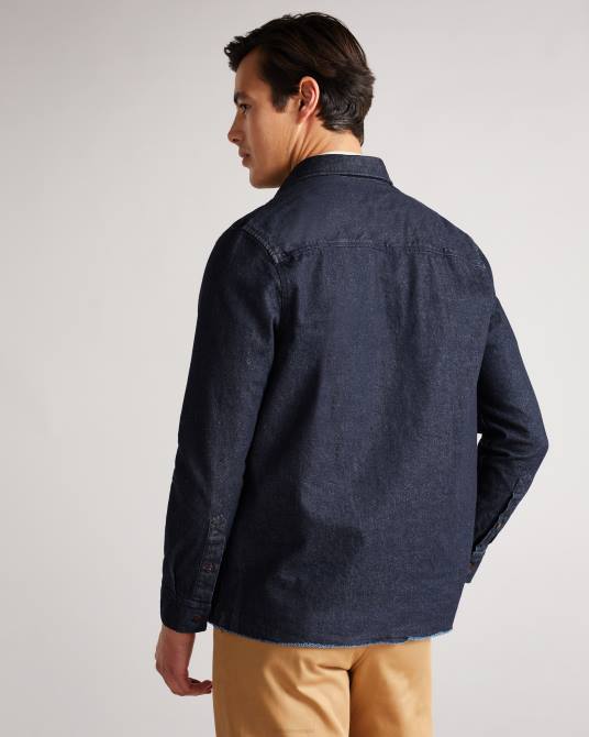 Ted Baker hombres 2ZFP1688 ropa sobrecamisa vaquera de manga larga Enfield azul oscuro