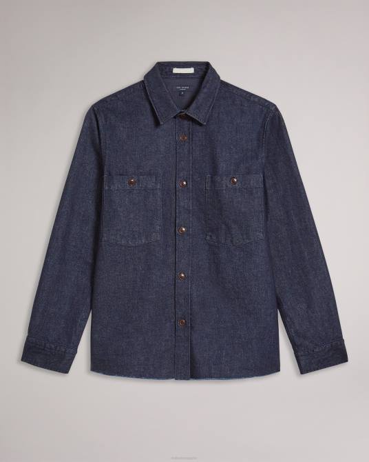 Ted Baker hombres 2ZFP1688 ropa sobrecamisa vaquera de manga larga Enfield azul oscuro