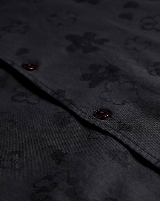 Ted Baker hombres 2ZFP1694 ropa camisa onested LS floral en jacquard negro
