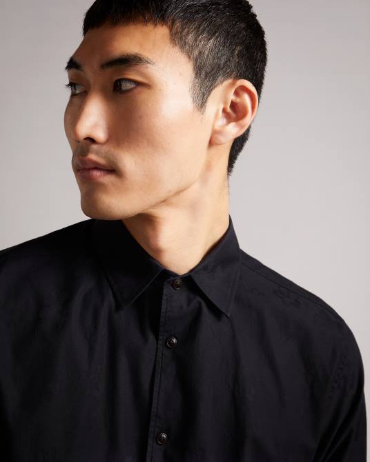 Ted Baker hombres 2ZFP1694 ropa camisa onested LS floral en jacquard negro